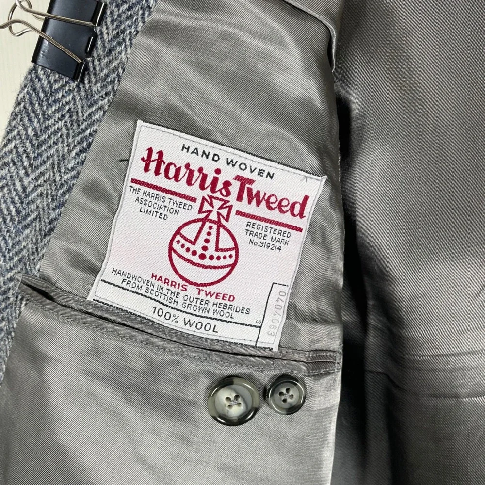 Harris Tweed Mens Grey Herringbone Wool Blazer Sports Coat Pringle 40R *Read*